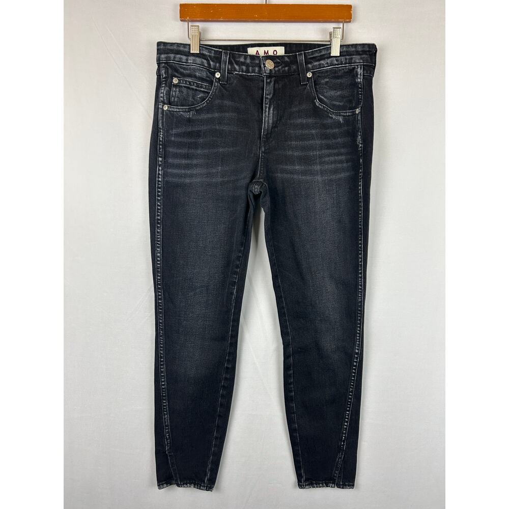 Amo Twist Ankle Slim Leg Ink Black Denim Jeans 28" INseam A05203 Women's Size 30